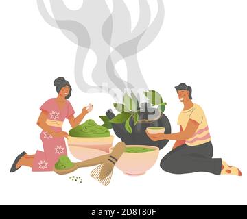 Packaging design for Matcha tea or teahouse menu, flat vector illustration. Stock Vector