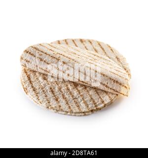 Grilled plain tortilla bread on an isolated white background Stock Photo