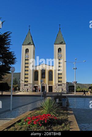 St James church in Medjugorje. Village, weher happend an event in which believed that Virgin Mary, had appeared 1981, to six local children. Stock Photo