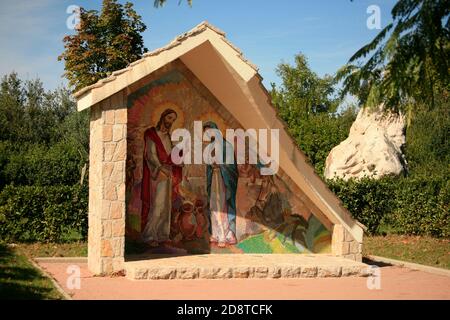 Mosaic of the Wedding in Cana as the Second Luminous Mystery of the Rosary. Sanctuary of Our Lady of Medjugorje. Stock Photo