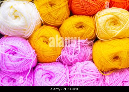 multi-colored bobbins of thread for knitting and Hobbies Stock Photo