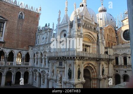 Beautiful ancient building with statues and arche and other decorations. St. Mark's Museum Stock Photo