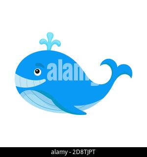 Cute funny whale print on white background. Ocean cartoon animal character for design of album, scrapbook, greeting card, invitation, wall decor. Stock Vector