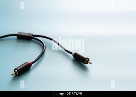 AV splitter cable connector and copy space on blue background color mood and tone style Stock Photo
