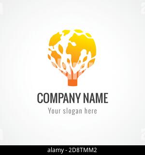 Globe tree logo concept. Environmental green energy sign, global business brand identity, natural products idea. Tree of life. Earth in the shape of l Stock Vector