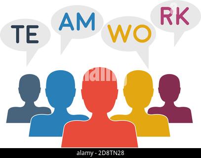 Vector teamwork, five person together Stock Vector