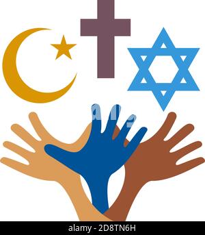 Peace and dialogue between religions. Christian symbols, jew and Islamic Stock Vector