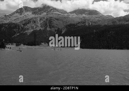 Switzerland: Beautifull glacier-mountain lake Silvaplana in the swiss alps of the upper Engadin Stock Photo