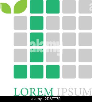 Letter I logo icon with leafs on squares design vector Stock Vector