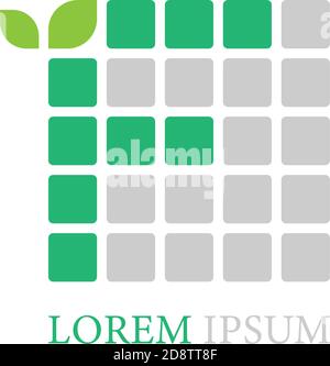 Letter F logo icon with leafs on squares design vector Stock Vector