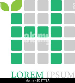 Letter H logo icon with leafs on squares design vector Stock Vector