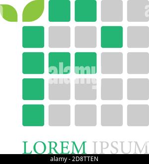 Letter P logo icon with leafs on squares design vector Stock Vector