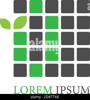 Letter 0 logo icon with leafs on squares design vector Stock Vector