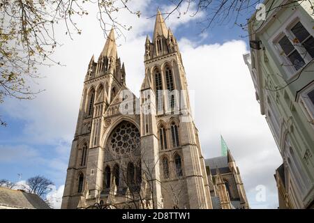 Blue sky over Truro Cathedral in Cornwall Stock Photo