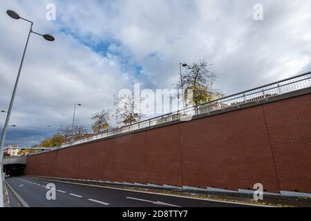 Avenue with no cars on a cloudy day Stock Photo