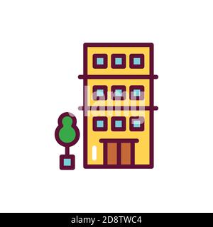 Building hotel color line icon. Isolated vector element. Stock Vector