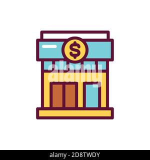 Building bank color line icon. Isolated vector element. Stock Vector