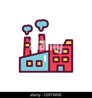 Building factory color line icon. Isolated vector element. Stock Vector