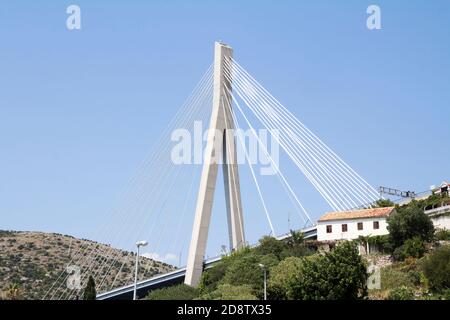 Suspension bridge in the coastal town of Dubrovnik in Croatia Stock Photo