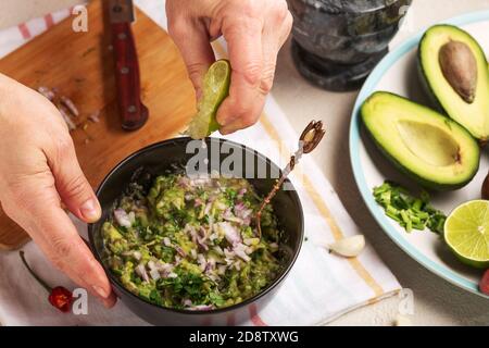 recipe, guacamole salsa verde, salsa chips, cheesy sauces, creamy avocado dip, sauce ingredients, tortilla chips Stock Photo