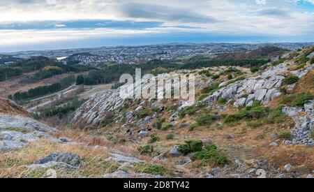 Norway summer fjords overlooking stavanger town and summer cross country ski track and park Stock Photo