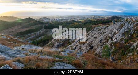 Norway summer fjords overlooking stavanger town and summer cross country ski track and park Stock Photo