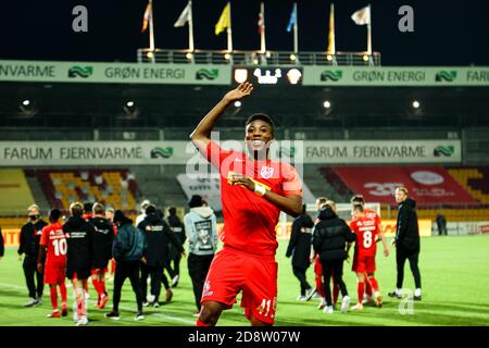 Farum, Denmark. 31st Oct, 2020. Abu Francis (41) of FC Nordsjaelland seen after the 3F Superliga match between FC Nordsjaelland and FC Midtjylland in Right to Dream Park in Farum. (Photo Credit: Gonzales Photo/Alamy Live News Stock Photo