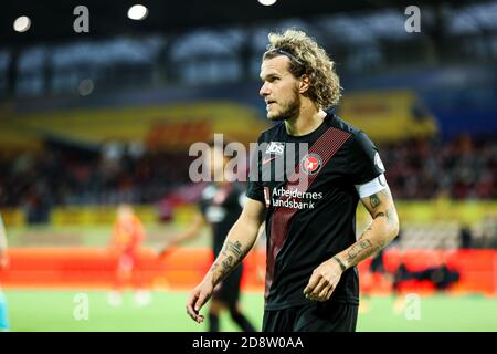 Farum, Denmark. 31st Oct, 2020. Alexander Scholz (14) of FC Midtjylland seen in the 3F Superliga match between FC Nordsjaelland and FC Midtjylland in Right to Dream Park in Farum. (Photo Credit: Gonzales Photo/Alamy Live News Stock Photo