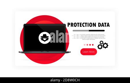Data protection banner. Safe work on laptop. System security. Privacy protect. Vector on isolated white background. EPS 10 Stock Vector