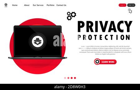 Laptop privacy protection banner. Safe work concept. Secure system. Vector on isolated white background. EPS 10 Stock Vector