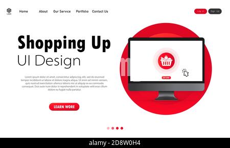 Online store concept on computer screen banner. UI design. Online shopping at home. Vector on isolated white background. EPS 10 Stock Vector