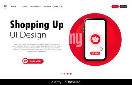 Shopping up banner. Online shopping on phone. Buy online pick up at store. UI design for websites. Vector on isolated white background. EPS 10 Stock Vector