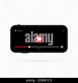 Smartphone with video player on the screen. Mobile streaming technologies. Gadget Elements for site form of watching online video on phone. Vector on Stock Vector
