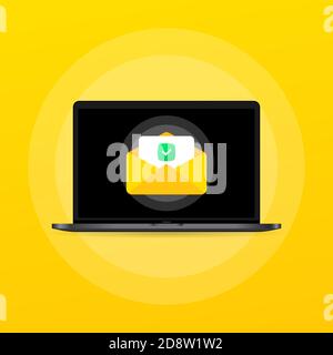 Opened letter and document with check mark illustration. Approved answer. Vector on isolated background. EPS 10 Stock Vector