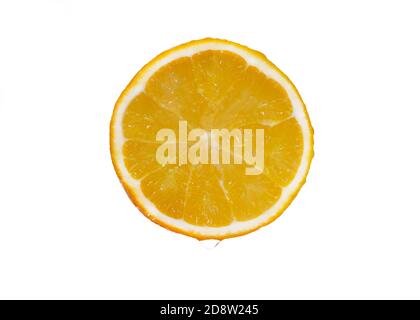 sliced fresh orange dripping with juice on a white isolated background Stock Photo