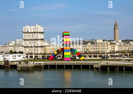 Contemporary installation Catene de Containers by Vincent Ganivet in Southampton port of Le Havre, France, to commemorate city's 500th anniversary Stock Photo