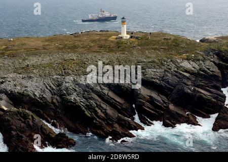 Aerial view of Sule Skerry lighthouse Stock Photo