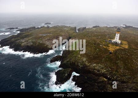 Aerial view of Sule Skerry lighthouse Stock Photo