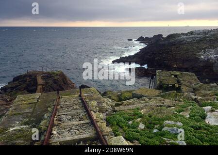 Old landing stage at Sule Skerry lighthouse Stock Photo