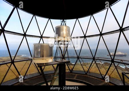 Inside the lantern room at Sule Skerry Lighthouse Stock Photo