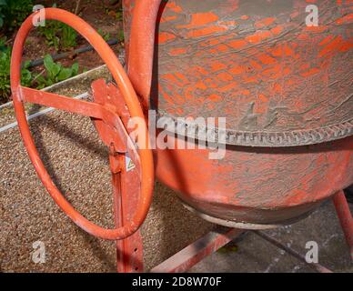 Construction equipment. Concrete mixer. Cement, sand, gravel and water mixer to make concrete Stock Photo