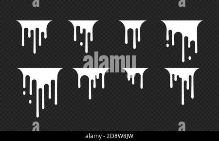 Paint white dripping. Dripping milk drops, melted white liquid yoghurt. molten texture isolated on transparent background. Vector illustration EPS 10 Stock Vector