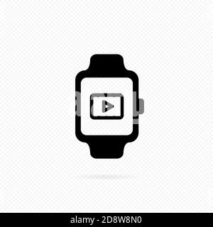 Smart watch line icon. Online video player icon on watch screen. Media player on watch. Vector on isolated transparent background. EPS 10. Stock Vector