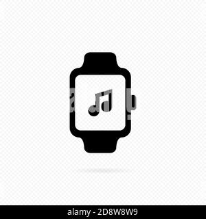 Smart watch line icon. Smart watch with musical note vector icon . Media player on watch. Vector on isolated transparent background. EPS 10. Stock Vector
