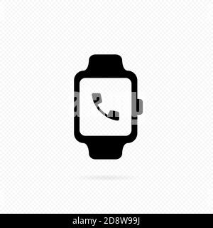 Receive calling on smartwatch icon. Calling on smartwatch. Smart watch incoming call vibration. Smartwatch showing handset call. Vector on isolated Stock Vector