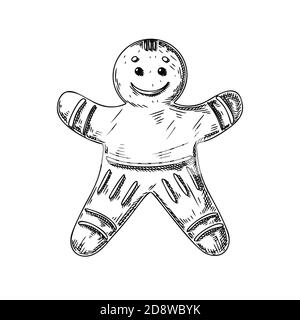 Gingerbread man isolated on white background. Sketch, hand drawn illustration Stock Vector