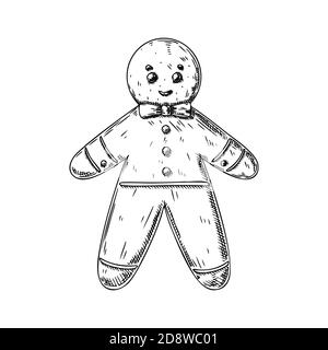 Gingerbread man isolated on white background. Sketch, hand drawn illustration Stock Vector