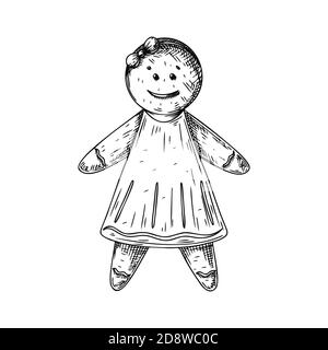 Gingerbread man isolated on white background. Sketch, hand drawn illustration Stock Vector