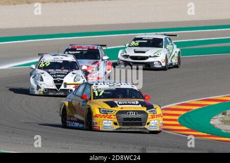 Aragon, Spain. 01st Nov, 2020. 17 Berthon Nathanael (fra), Comtoyou DHL Team Audi Sport, Audi LMS, action during the 2020 FIA WTCR Race of Spain, 5th round of the 2020 FIA World Touring Car Cup, on the Ciudad del Motor de Arag Credit: LM/DPPI/Frederic Le Floc H/Alamy Live News Stock Photo