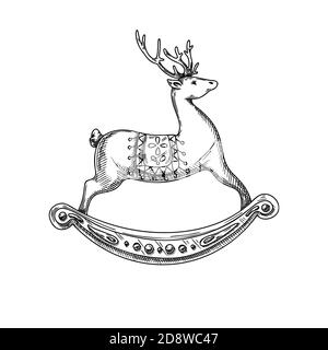 Reindeer isolated on white background. Deer hand drawn, sketch. Stock Vector